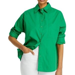 Lucy Paris Toni Cotton Green Button Down Long Sleeve Shirt Size Medium